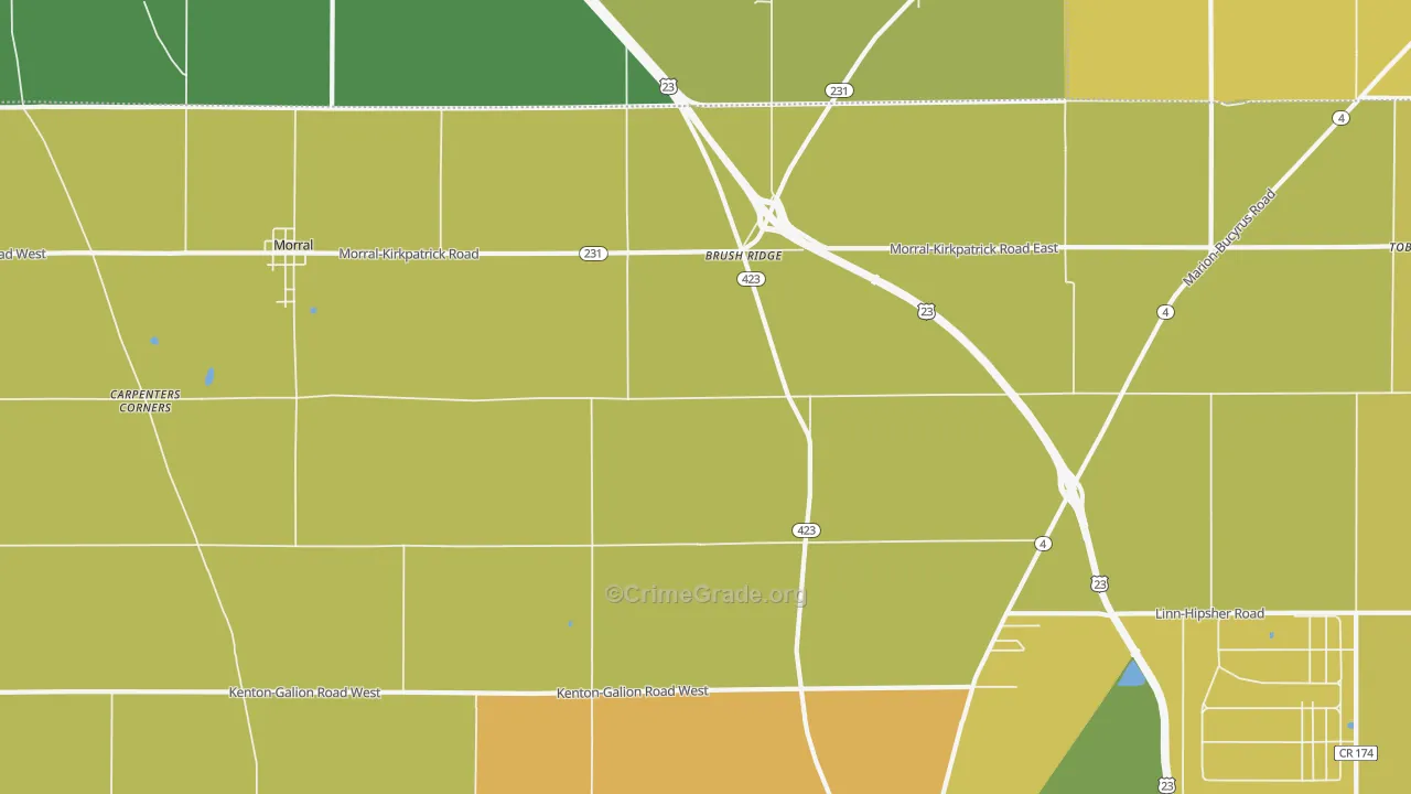 Brush Ridge, OH Map of Assault Rates