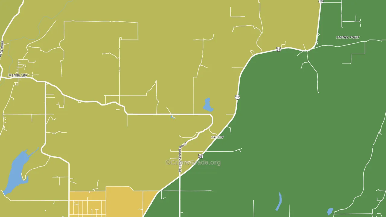 Brushy, OK Map of Assault Rates