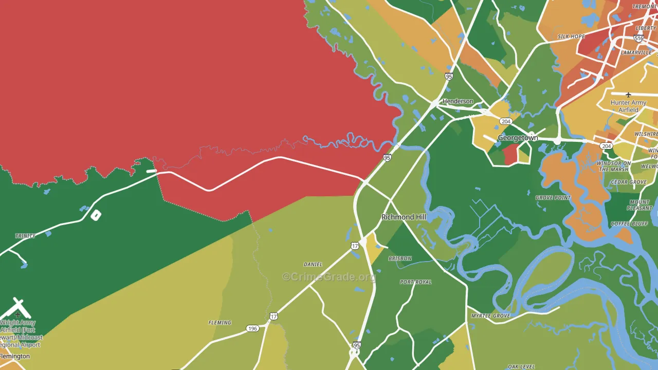 Bryan County, GA Map of Assault Rates