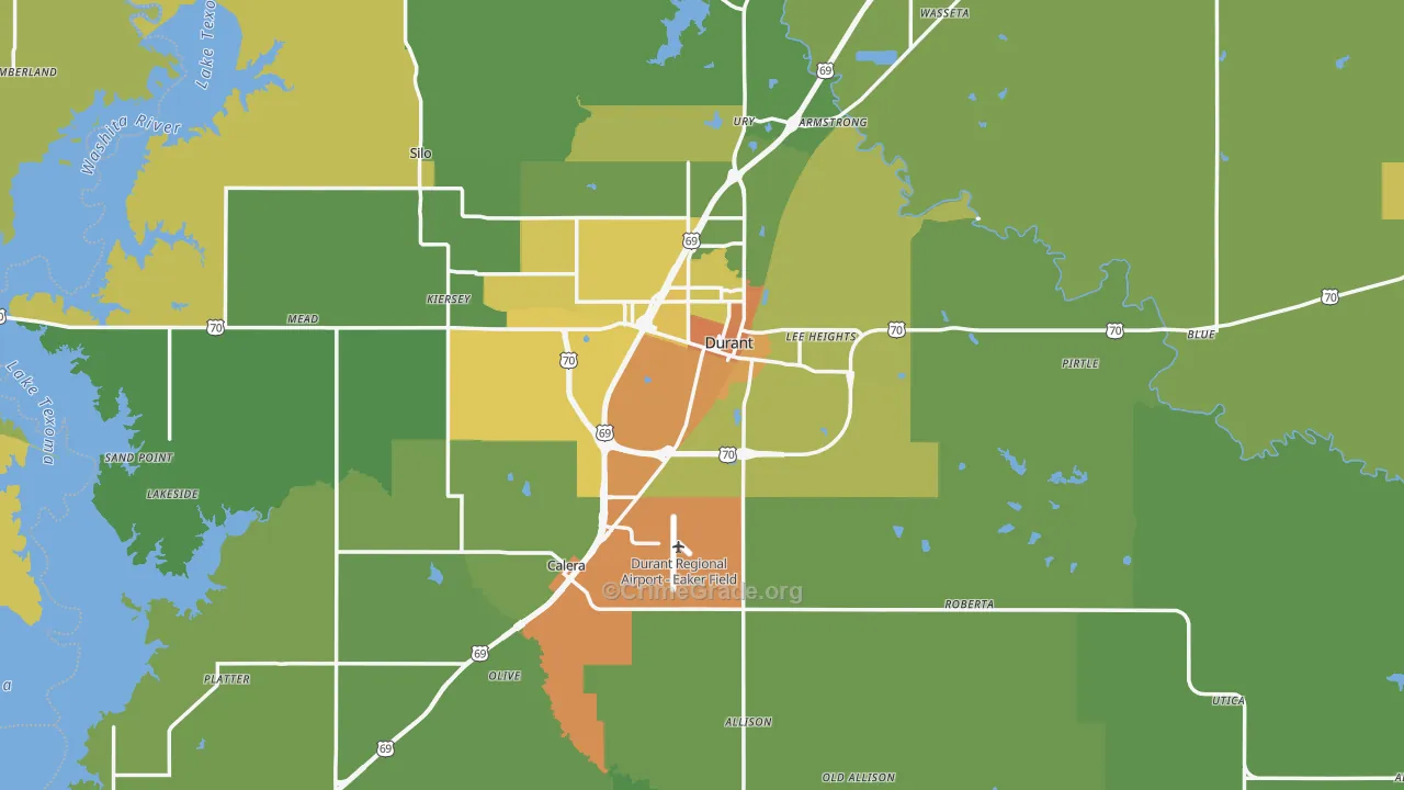 Bryan County, OK Map of Assault Rates