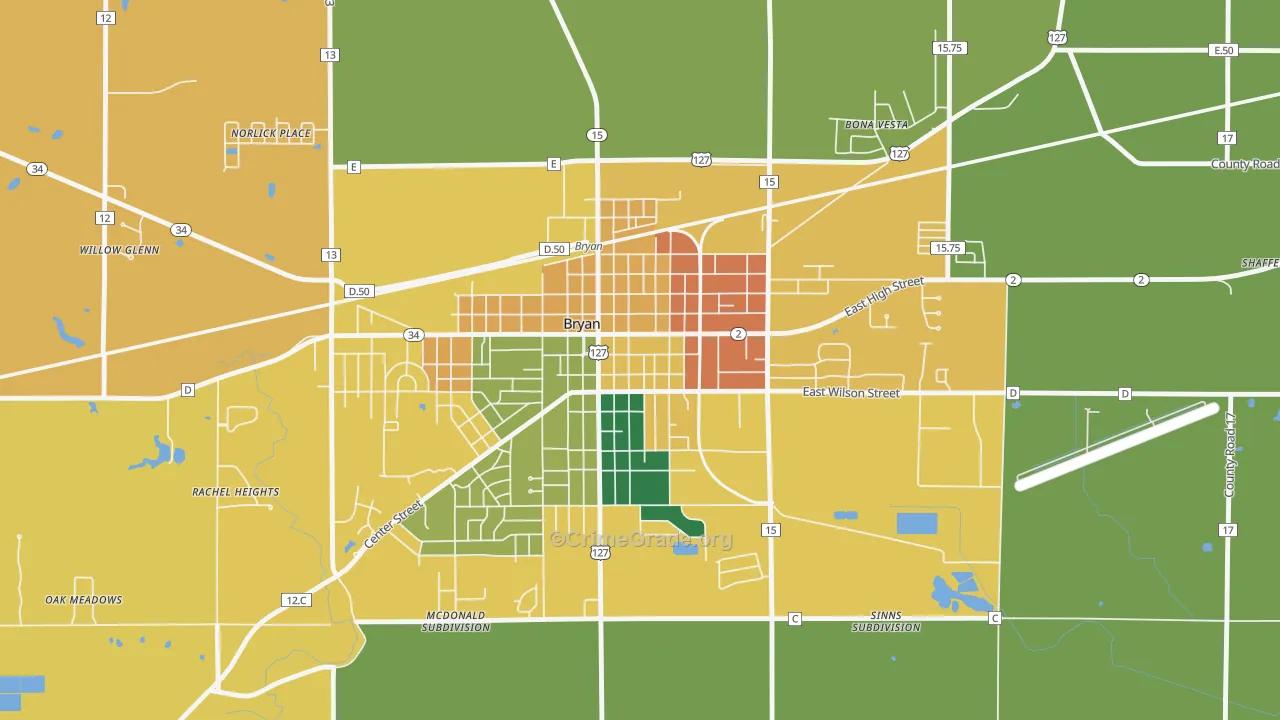 Bryan Downtown Historic District, Bryan, OH Map of Assault Rates