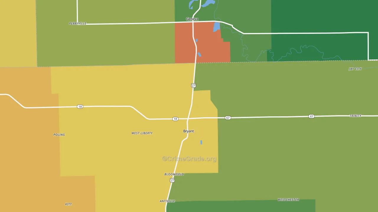 Bryant, IN Map of Assault Rates