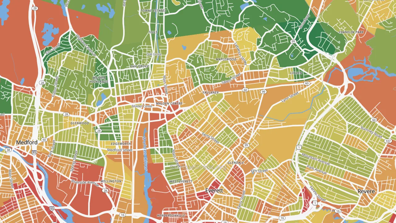 Bryant Terrace, Malden, MA Map of Assault Rates