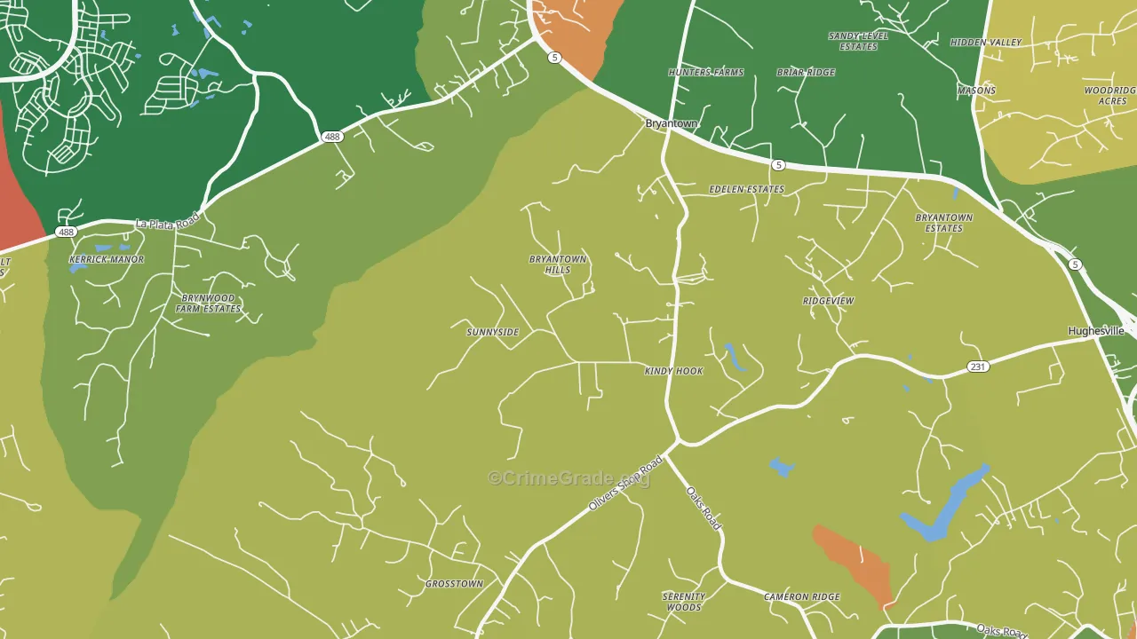 Bryantown, MD Map of Assault Rates