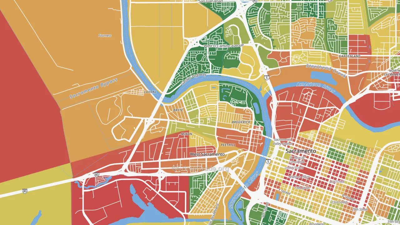 Bryte, West Sacramento, CA Map of Assault Rates