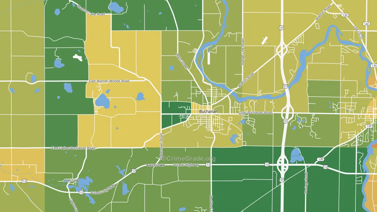 Buchanan, MI Map of Assault Rates