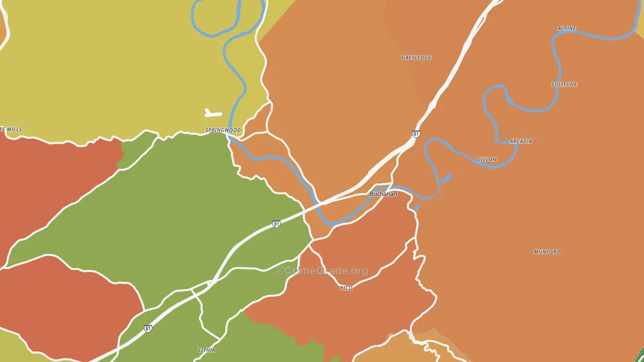 Buchanan, VA Map of Assault Rates