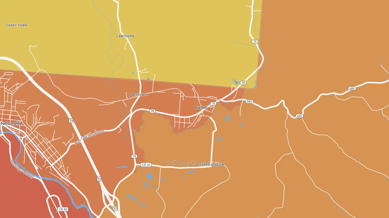 Buchtel, OH Map of Assault Rates