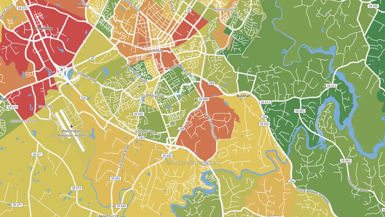 Buckhall, VA Map of Assault Rates