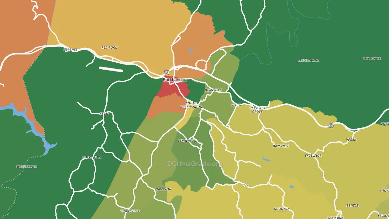 Buckhannon, WV Map of Assault Rates