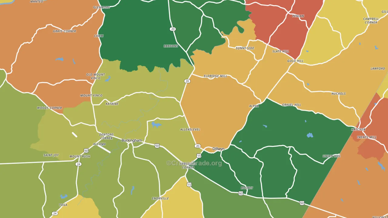 Buckingham County, VA Map of Assault Rates