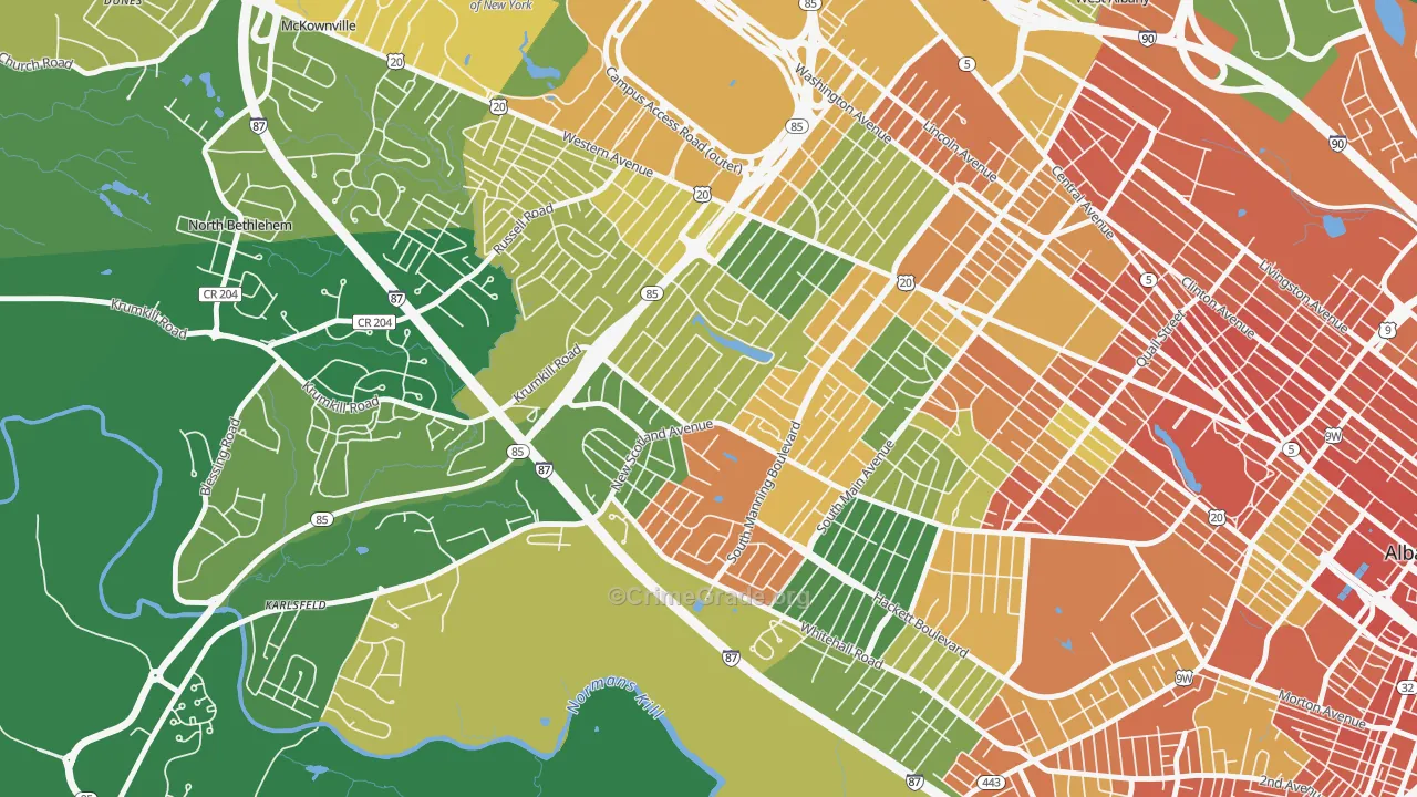 Buckingham Lake-Crestwood, Albany, NY Map of Assault Rates