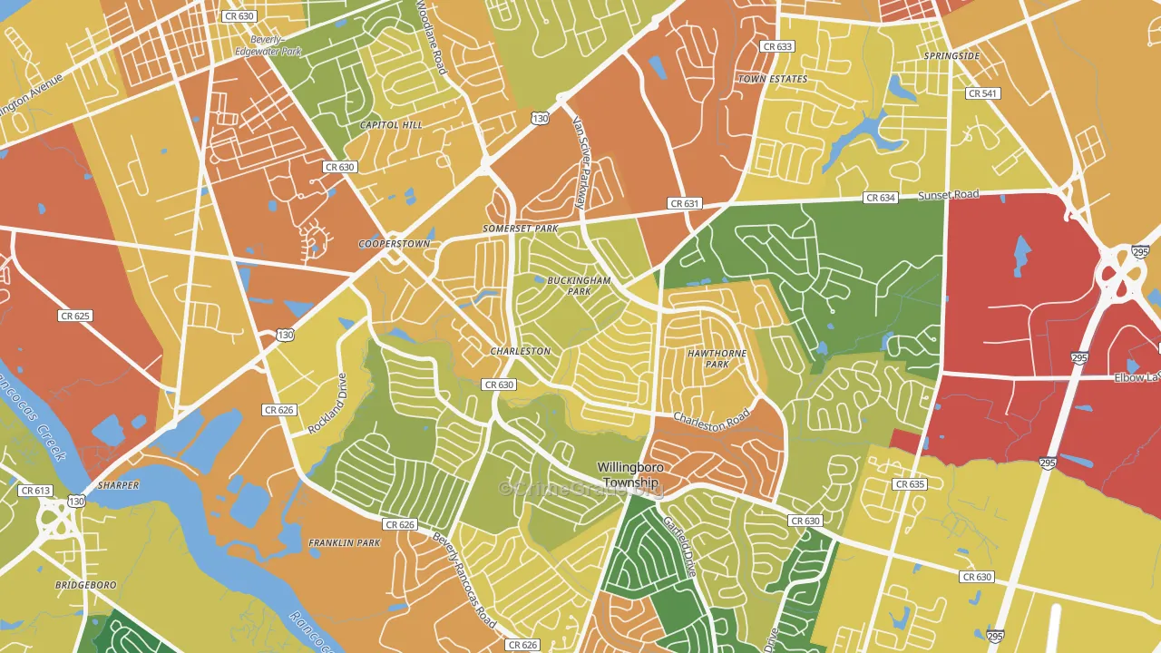 Buckingham Park, Willingboro, NJ Map of Assault Rates