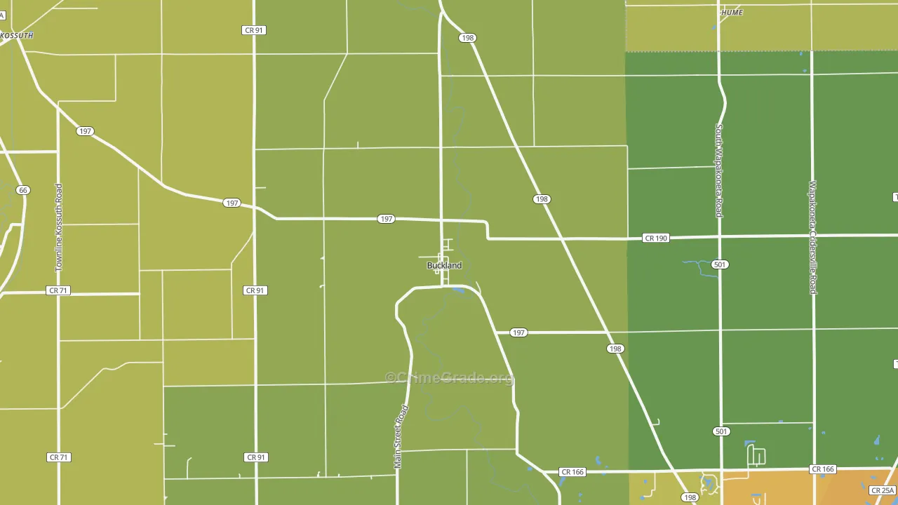 Buckland, OH Map of Assault Rates