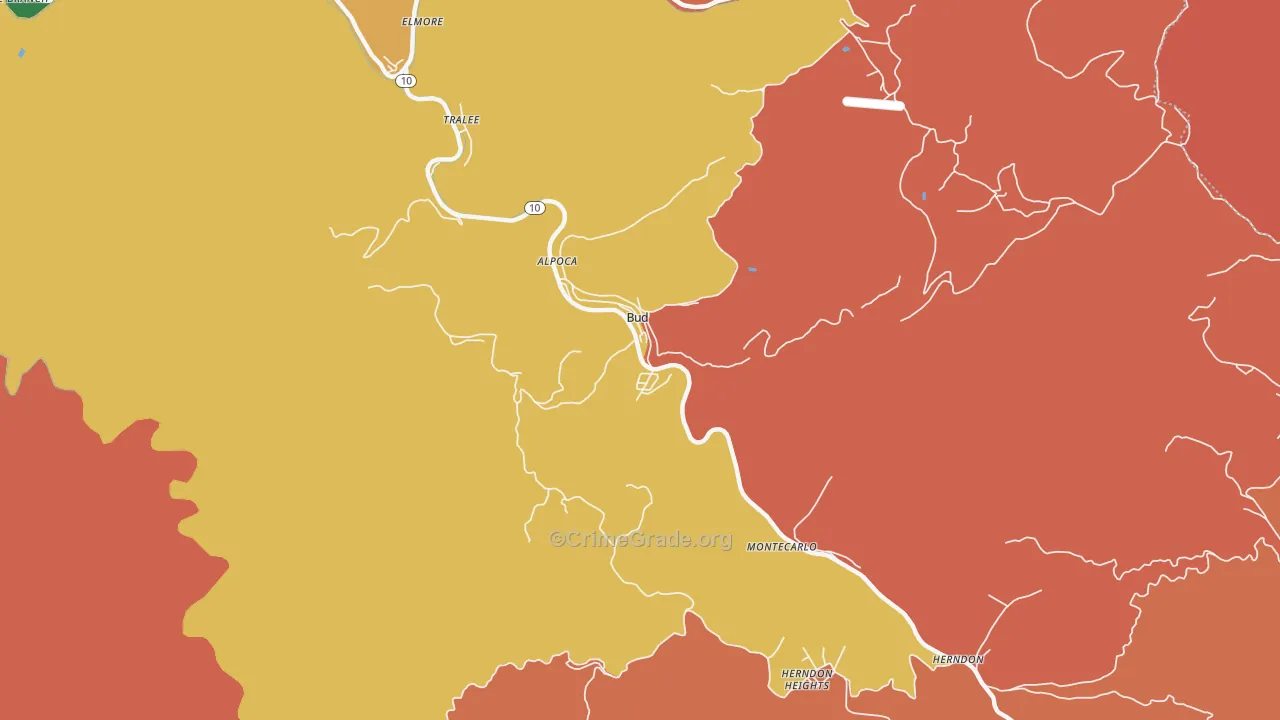Bud, WV Map of Assault Rates