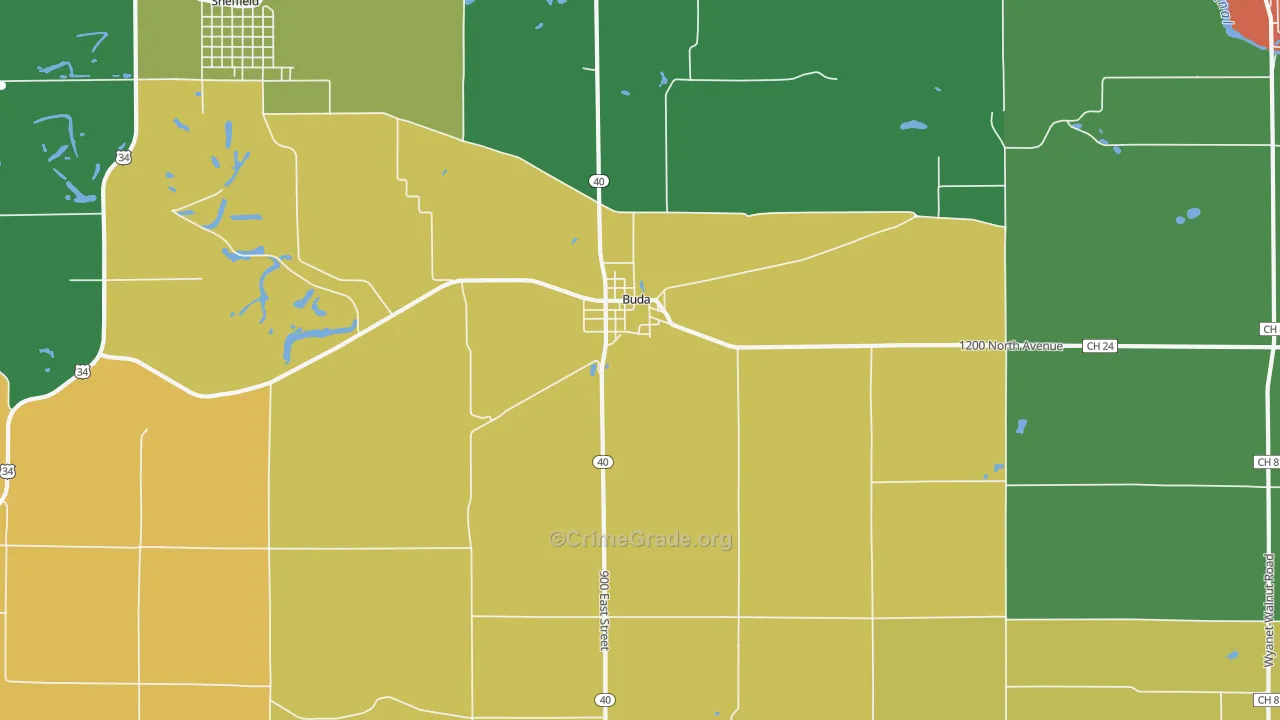 Buda, IL Map of Assault Rates