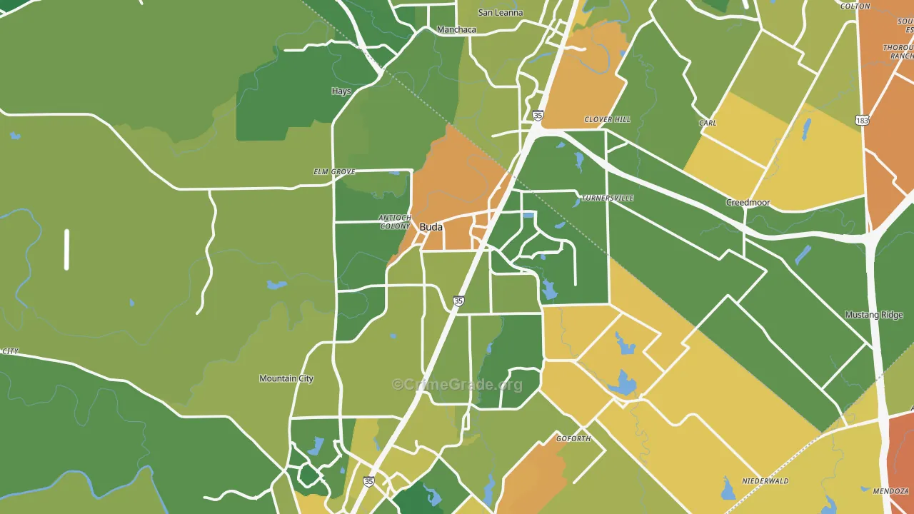 Buda, TX Map of Assault Rates
