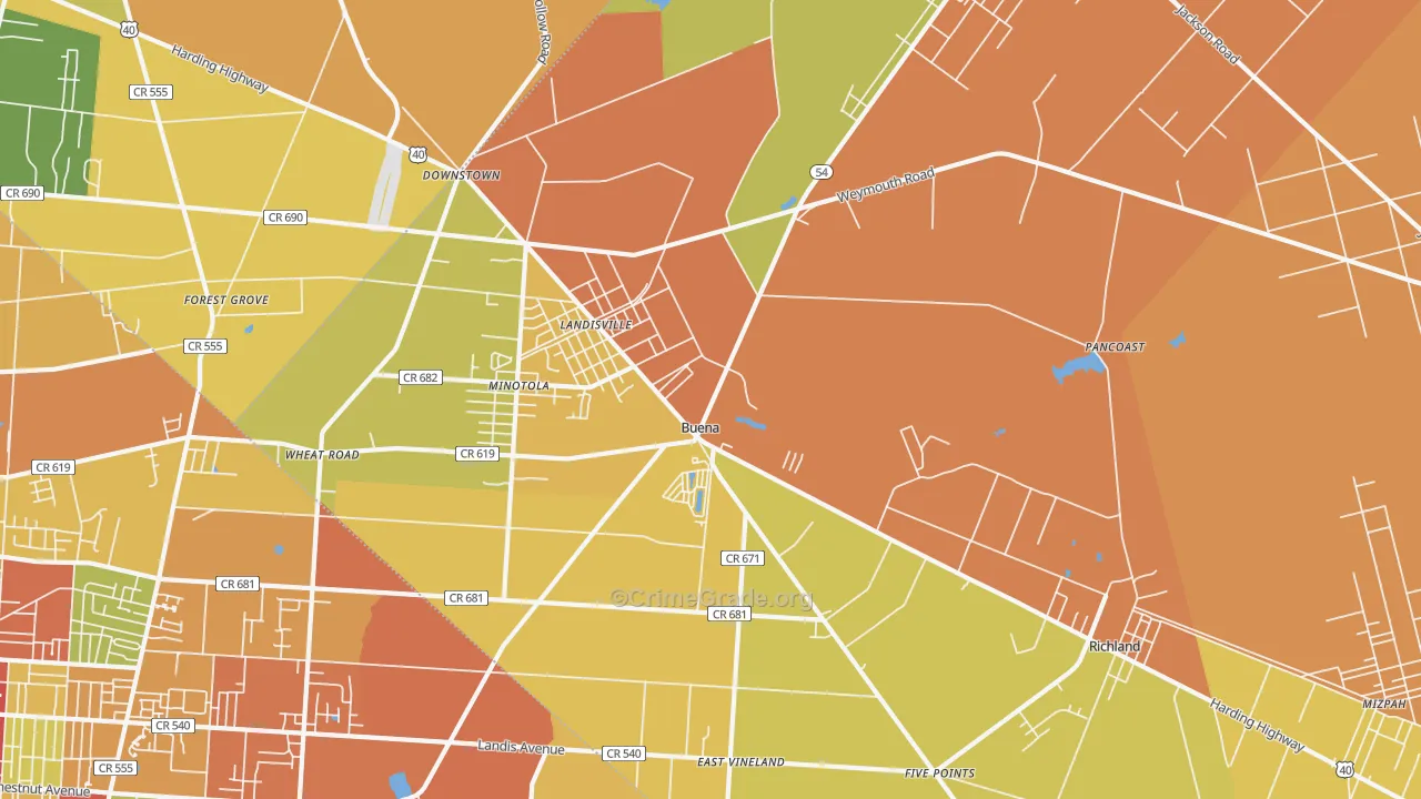Buena, NJ Map of Assault Rates