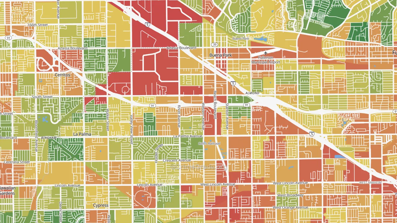 Buena Park, CA Map of Assault Rates