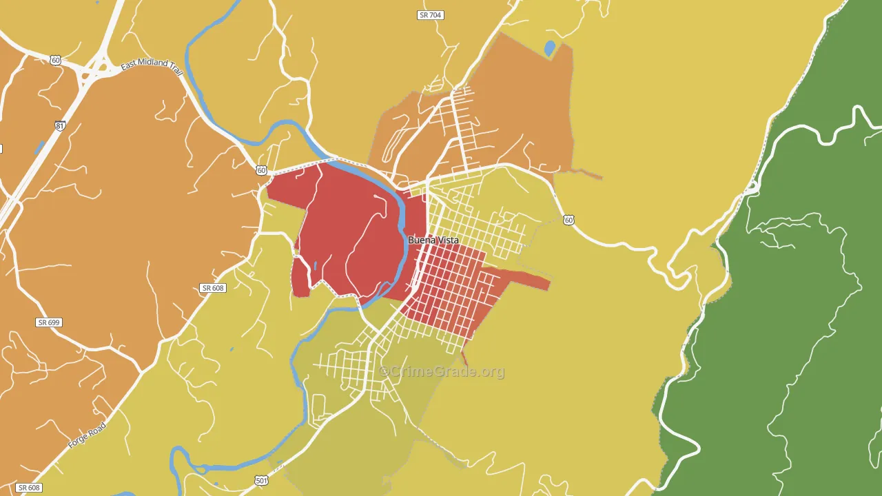 Buena Vista City, VA Map of Assault Rates