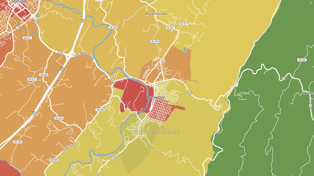 Buena Vista, VA Map of Assault Rates