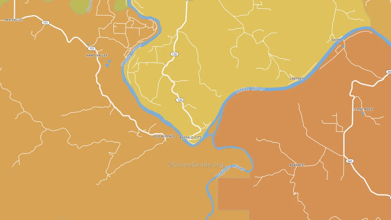 Buffalo City, AR Map of Assault Rates