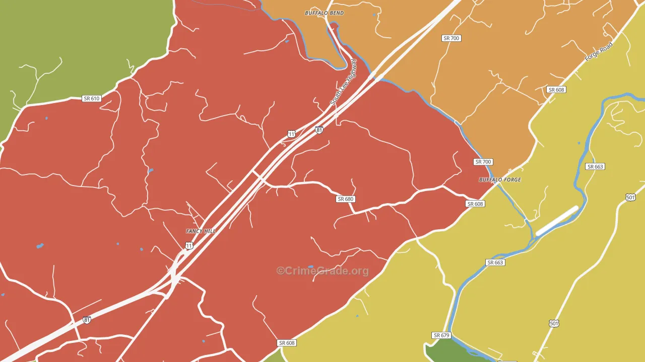 Buffalo Forge, VA Map of Assault Rates