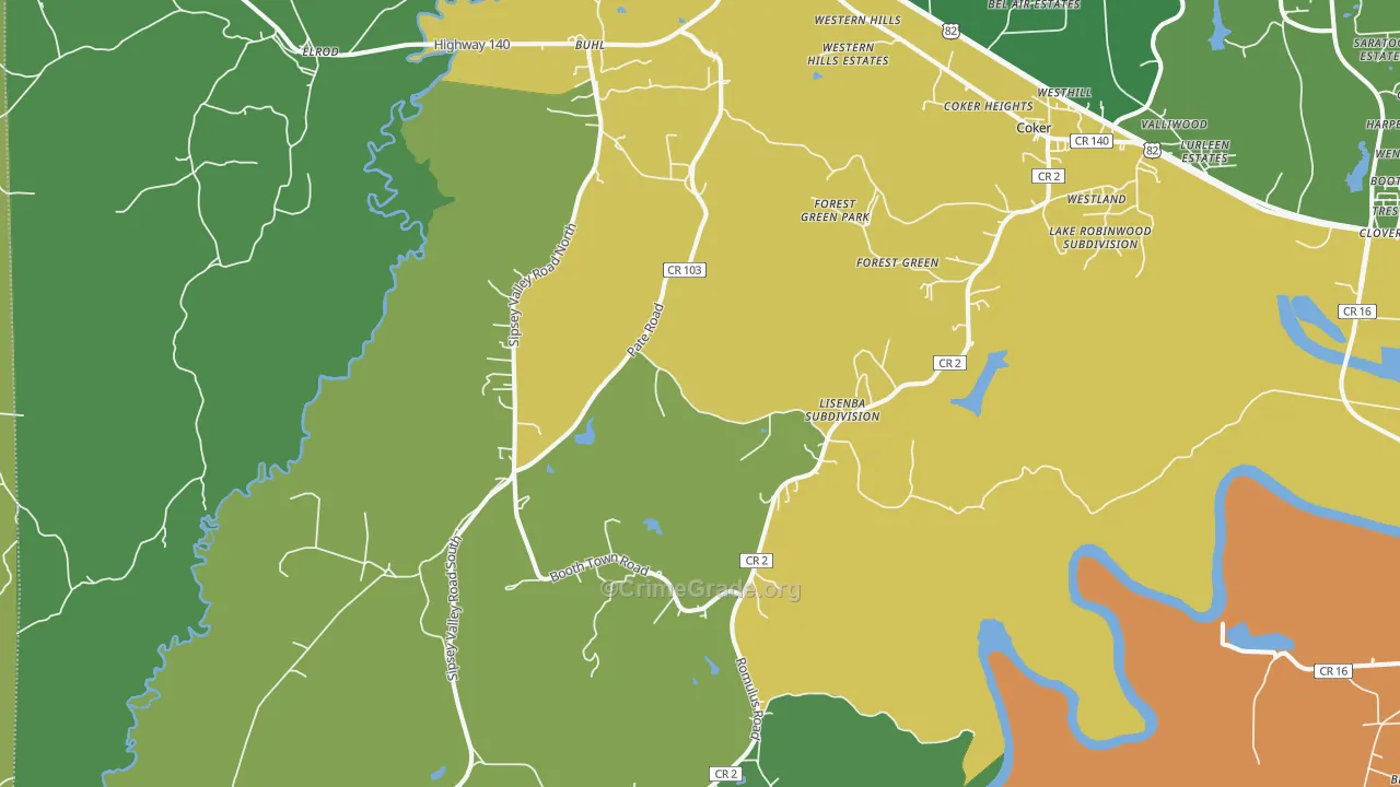 Buhl, AL Map of Assault Rates