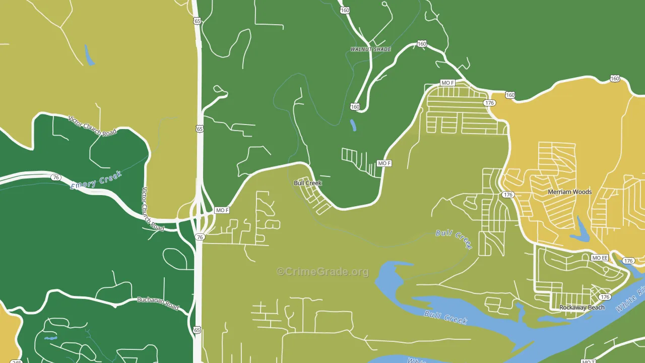Bull Creek, MO Map of Assault Rates