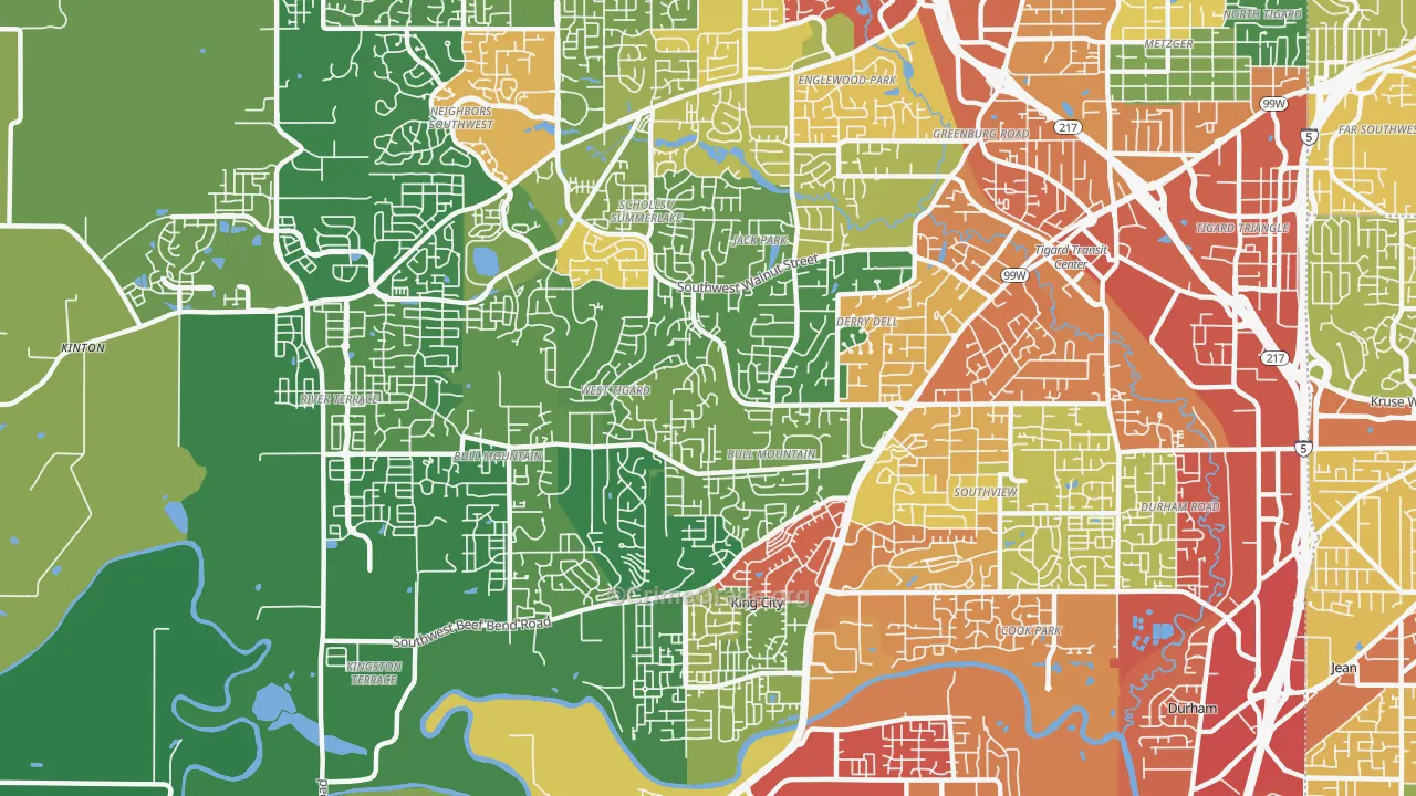 Bull Mountain, Tigard, OR Map of Assault Rates