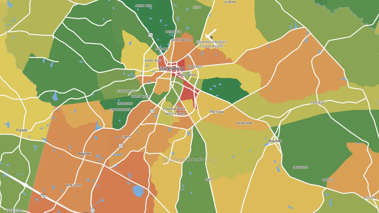Bulloch County, GA Map of Assault Rates