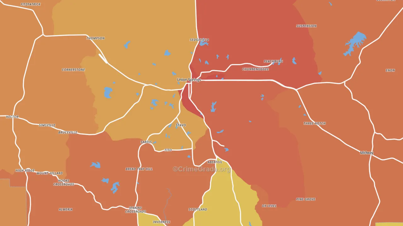 Bullock County, AL Map of Assault Rates