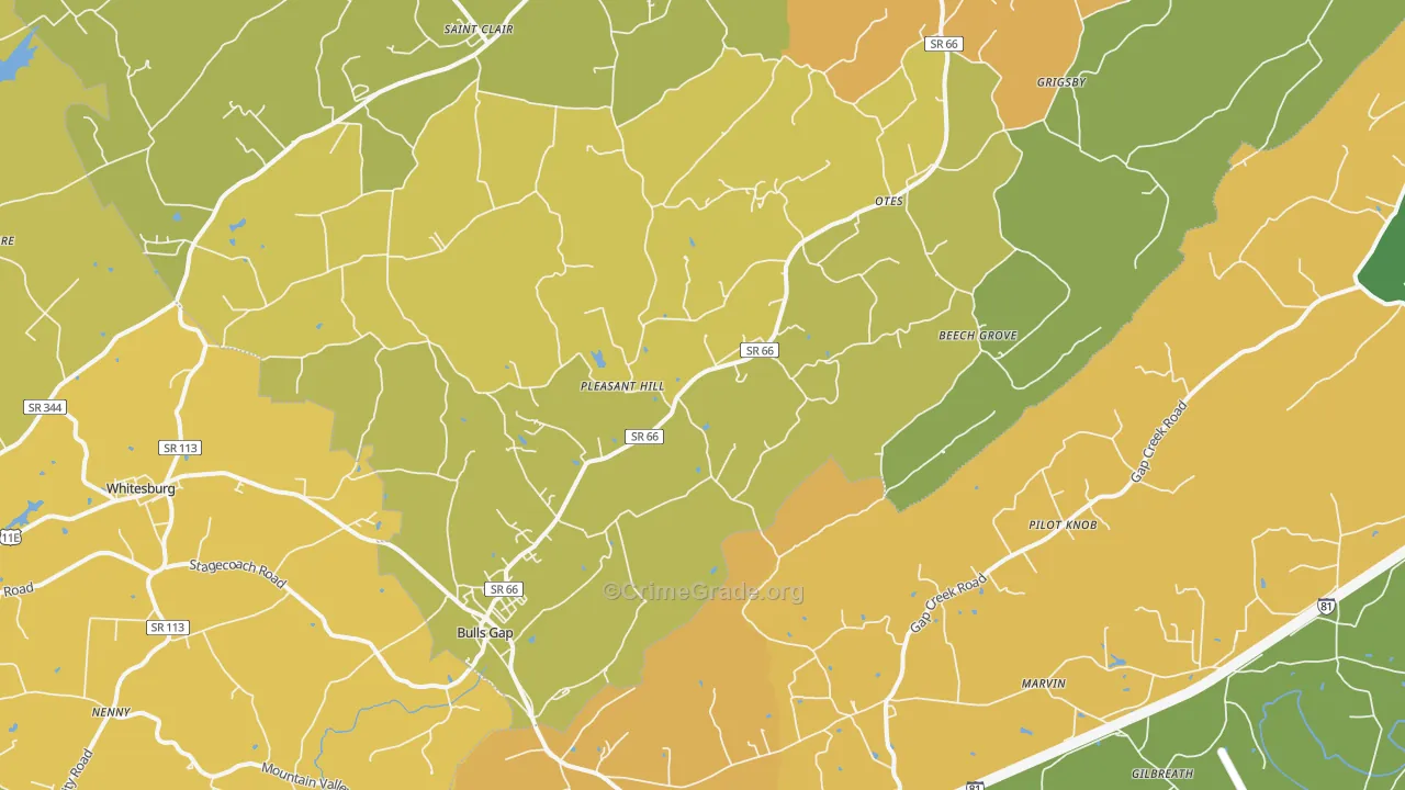 Bulls Gap, TN Map of Assault Rates