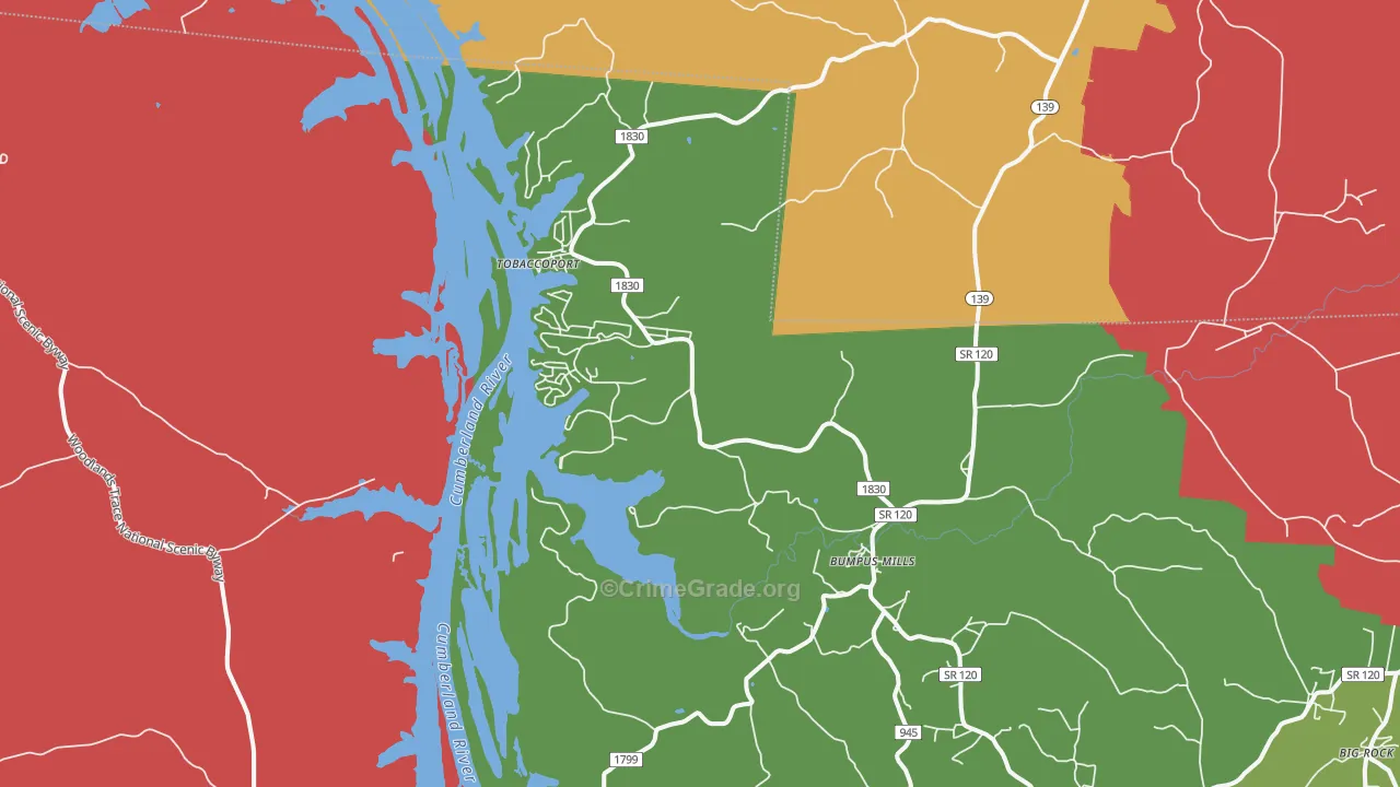 Bumpus Mills, TN Map of Assault Rates