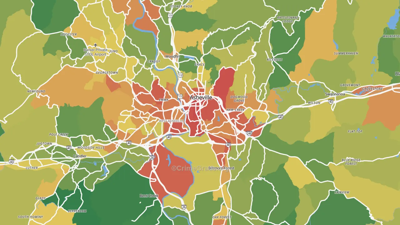 Buncombe County, NC Map of Assault Rates