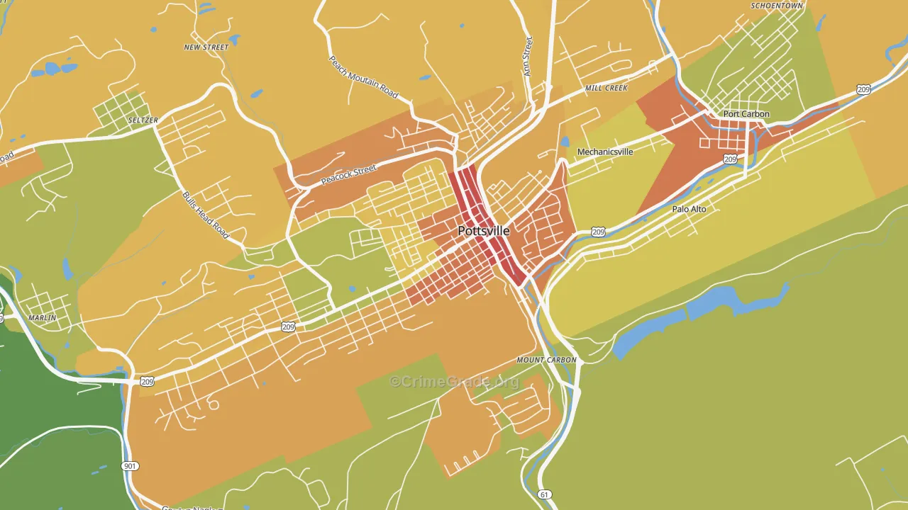 Bunker Hill, Pottsville, PA Map of Assault Rates