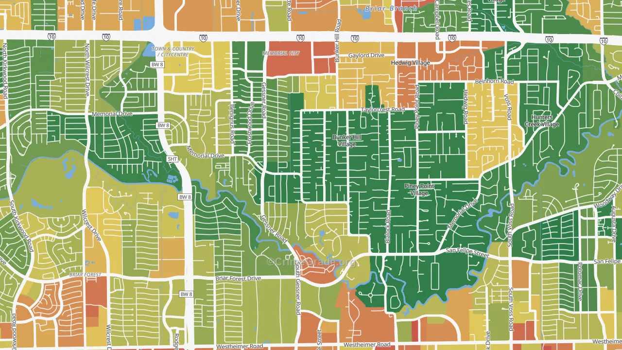 Bunker Hill Village, TX Map of Assault Rates