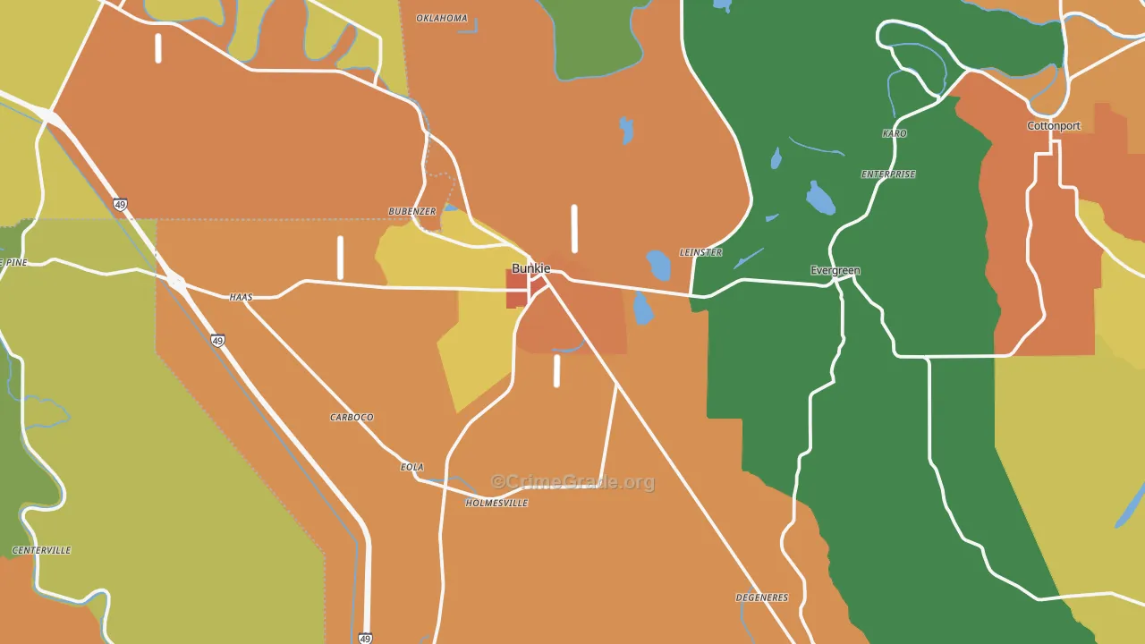 Bunkie, LA Map of Assault Rates
