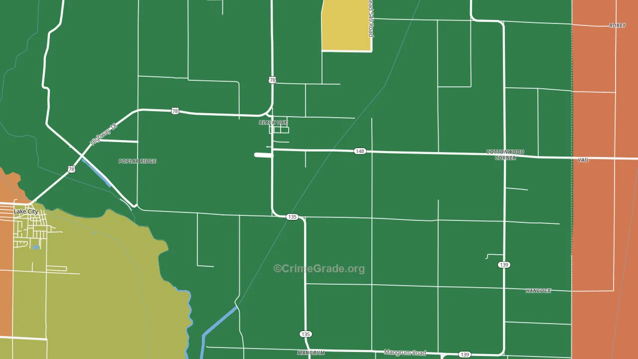 Bunney, AR Map of Assault Rates