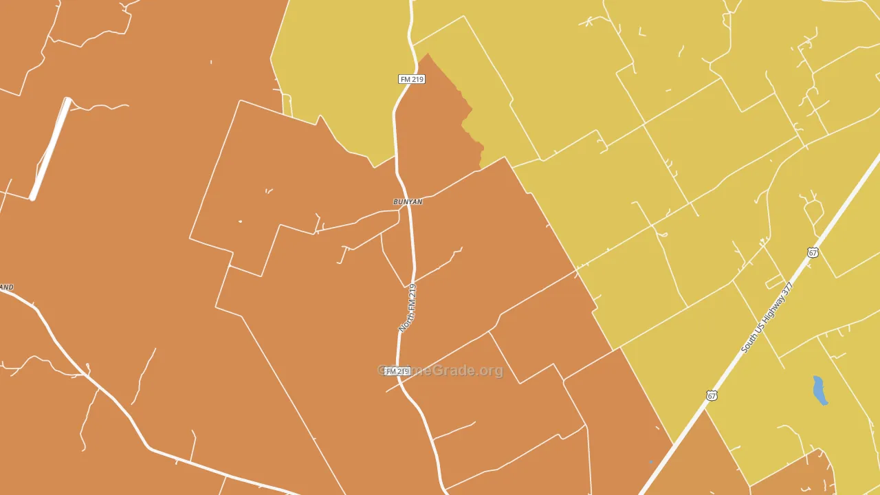 Bunyan, TX Map of Assault Rates
