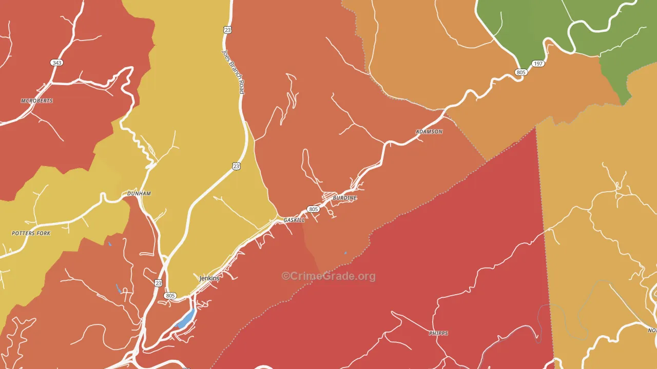 Burdine, KY Map of Assault Rates