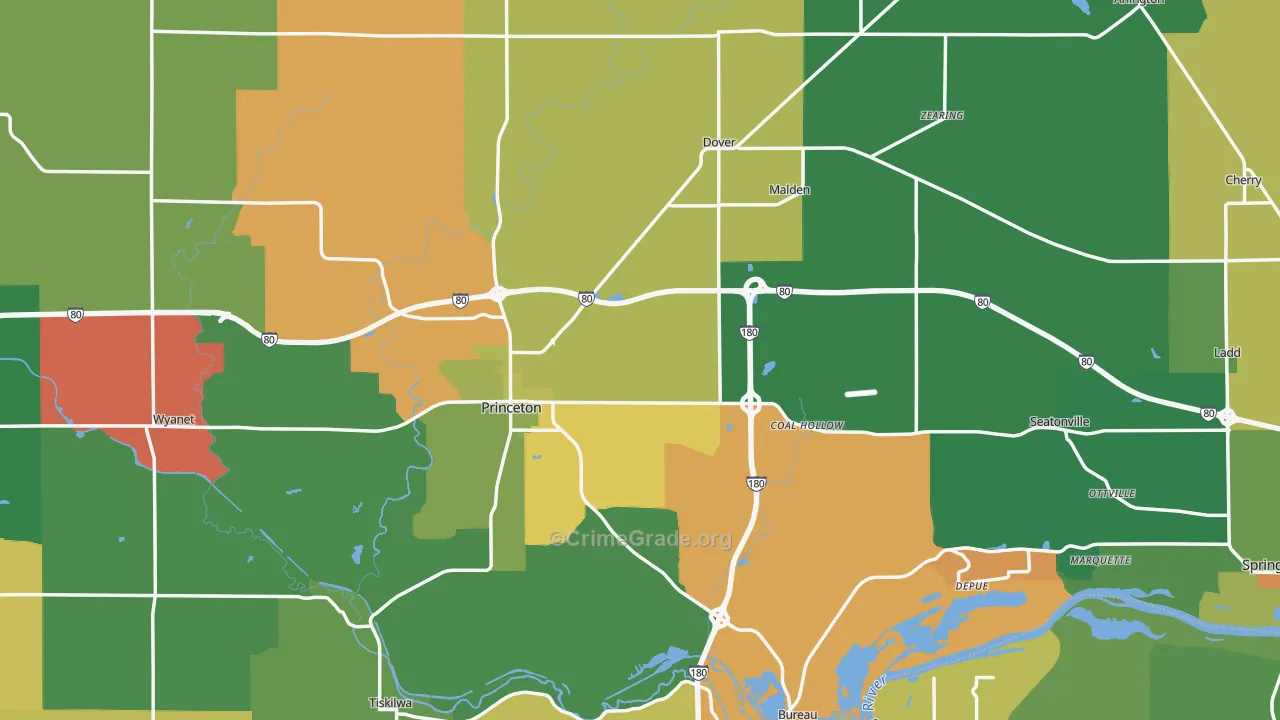 Bureau County, IL Map of Assault Rates