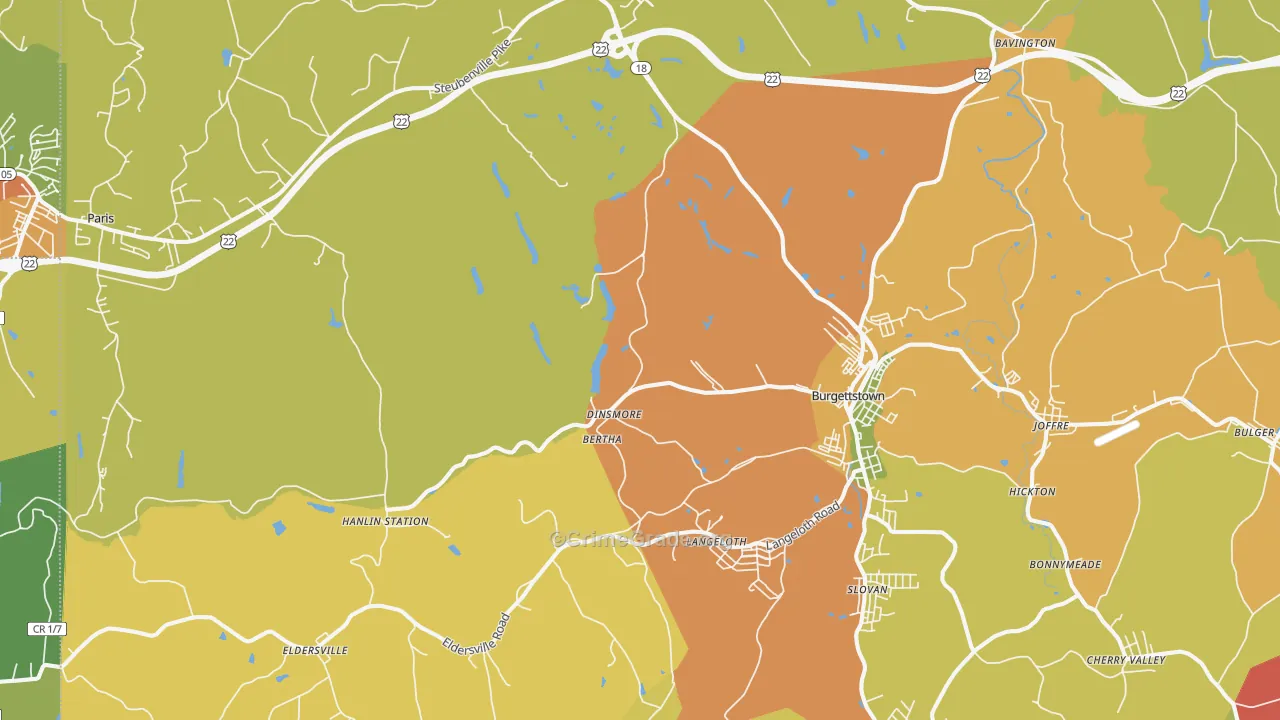 Burgettstown, PA Map of Assault Rates