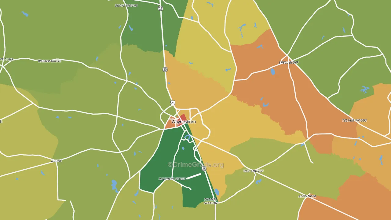 Burke County, GA Map of Assault Rates
