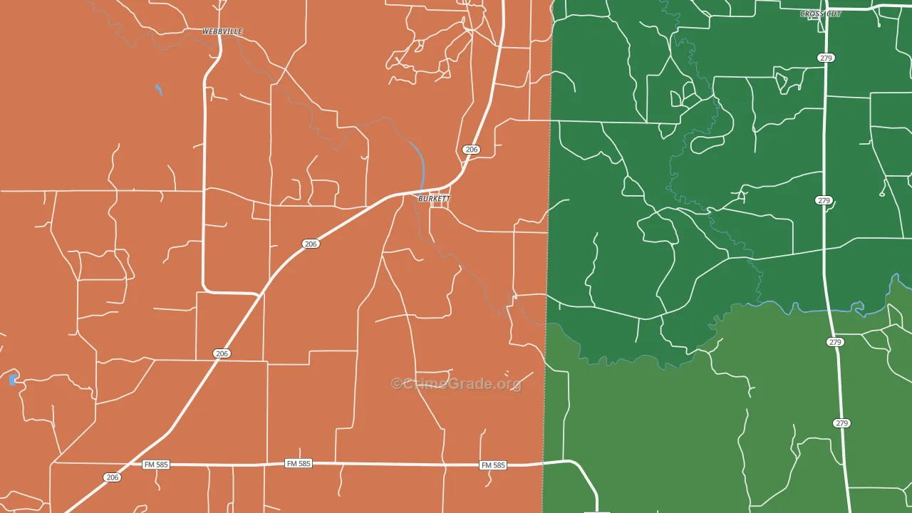 Burkett, TX Map of Assault Rates