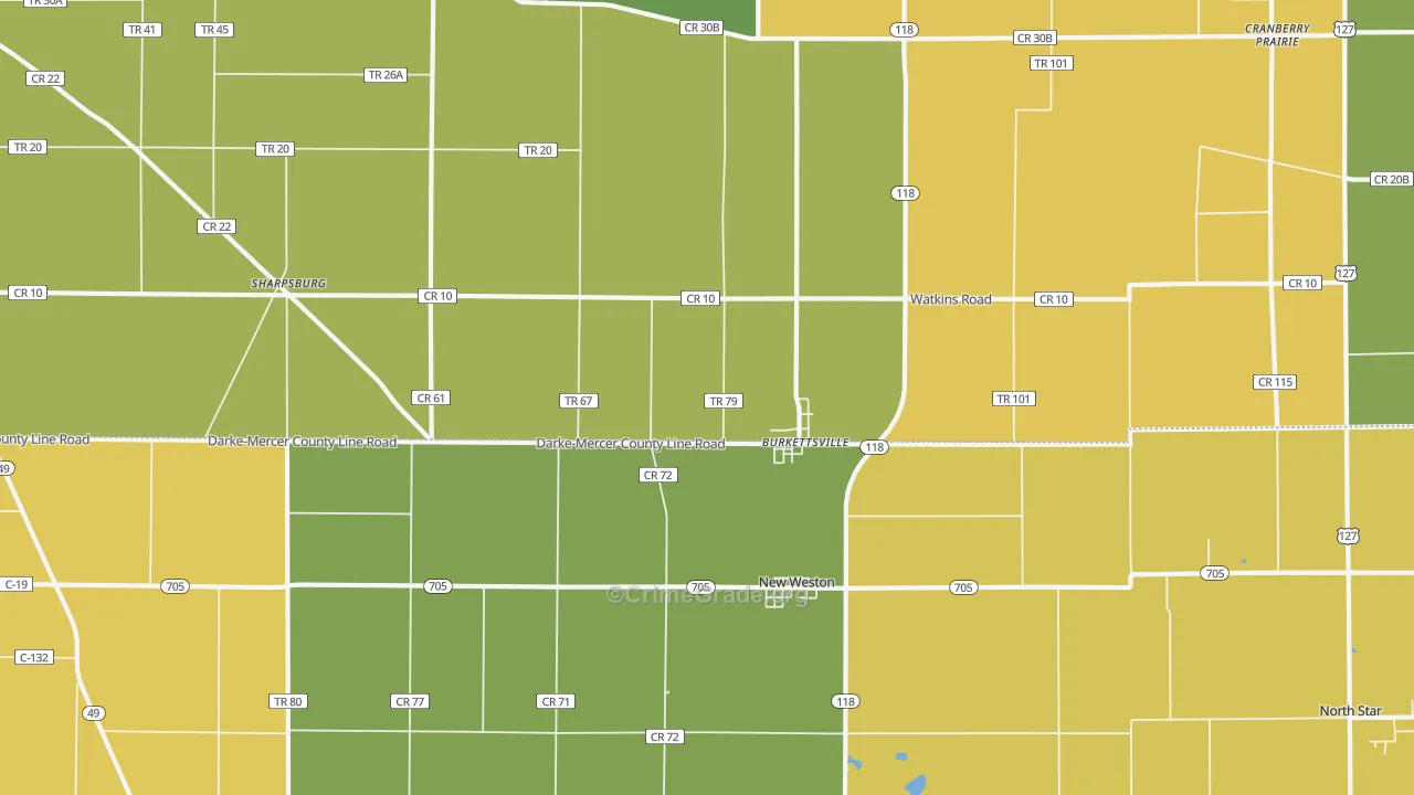 Burkettsville, OH Map of Assault Rates