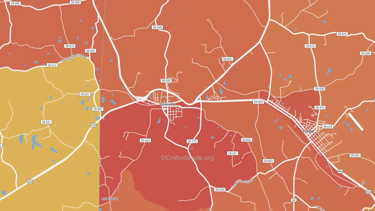 Burkeville, VA Map of Assault Rates