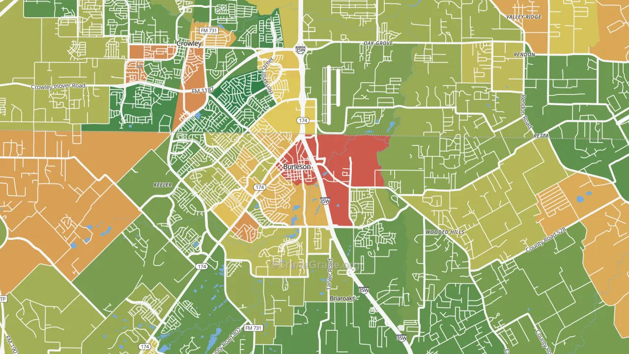 Burleson, TX Map of Assault Rates
