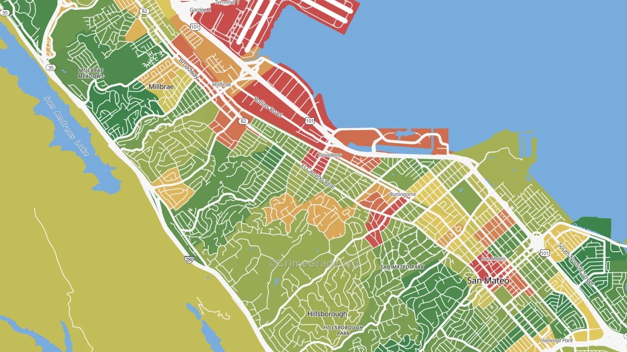 Burlingame, CA Map of Assault Rates