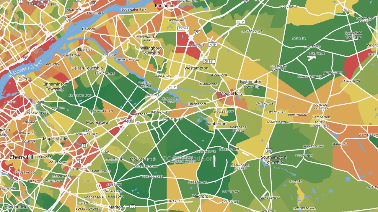 Burlington County, NJ Map of Assault Rates